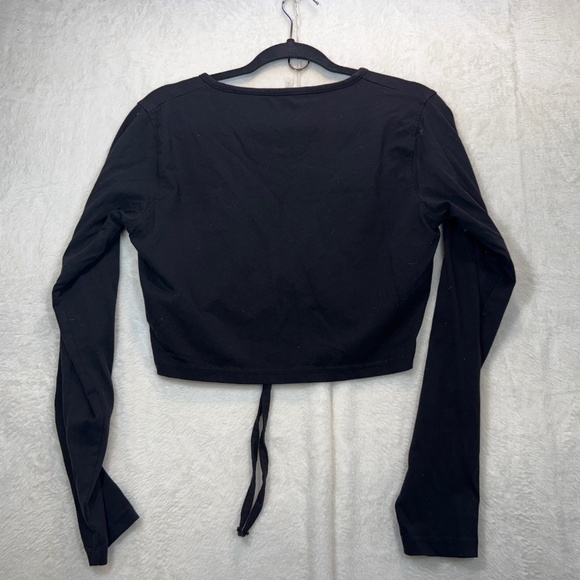Missguided Crop Top Womens Size Large Black Long Sleeve Scrunch Front Goth 90s - Picture 6 of 6